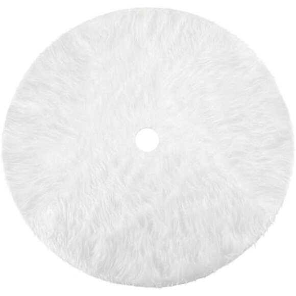 Plush Christmas Tree Skirt - Snow White Round Base Cover, 31-inch - Picture 8 of 8
